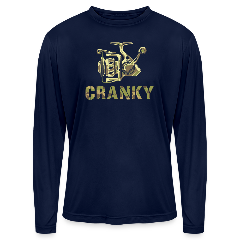 Cranky Camo Reel UPF40 Long Sleeve Performance Fishing Tee - dark navy