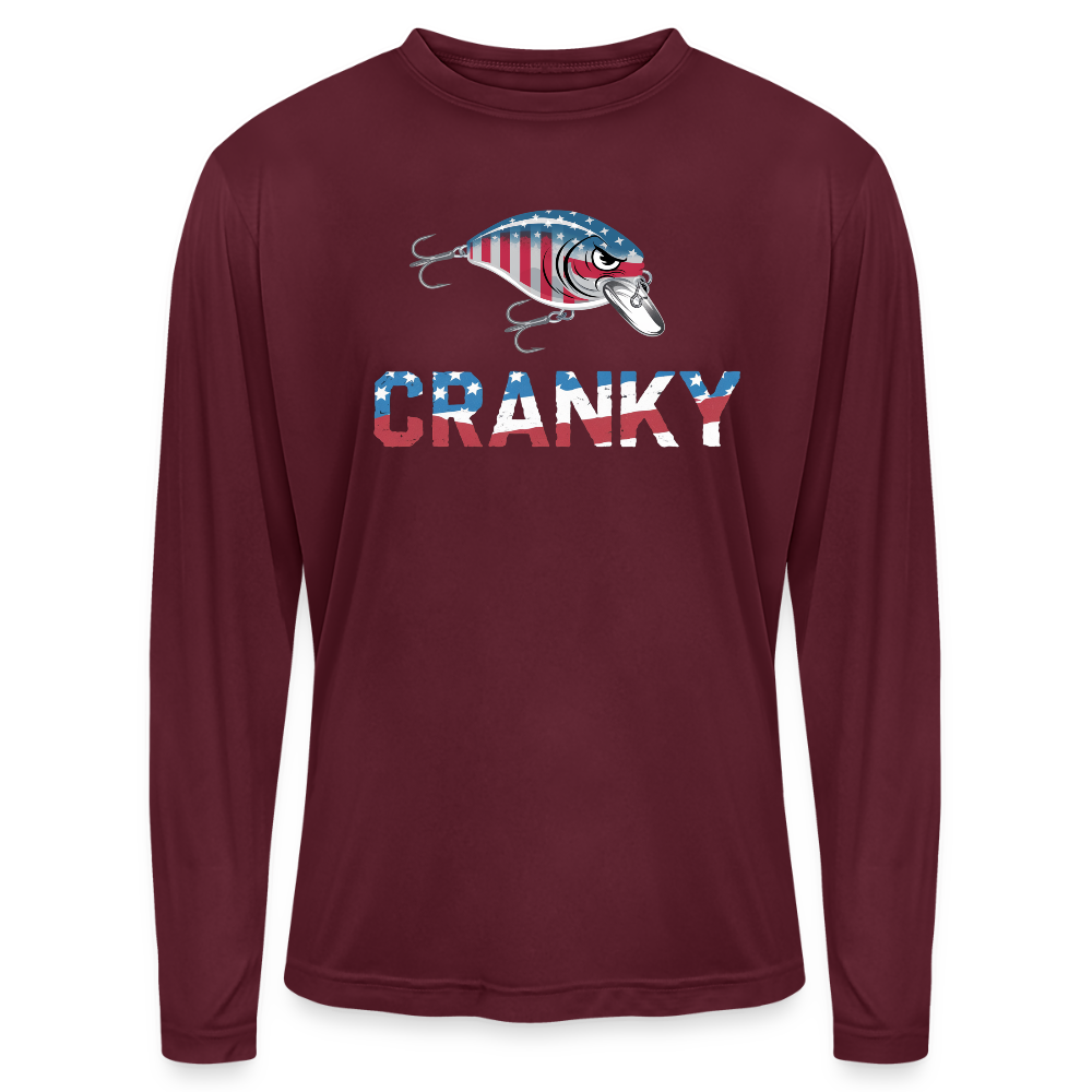 Cranky Crankbait USA UPF40 Performance Long Sleeve T Shirt - maroon