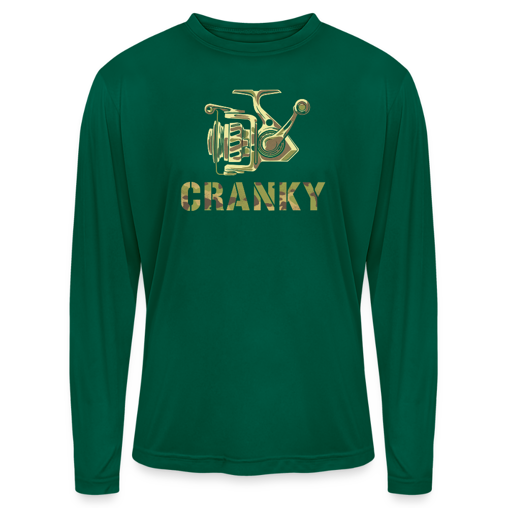 Cranky Camo Reel UPF40 Long Sleeve Performance Fishing Tee - forest green