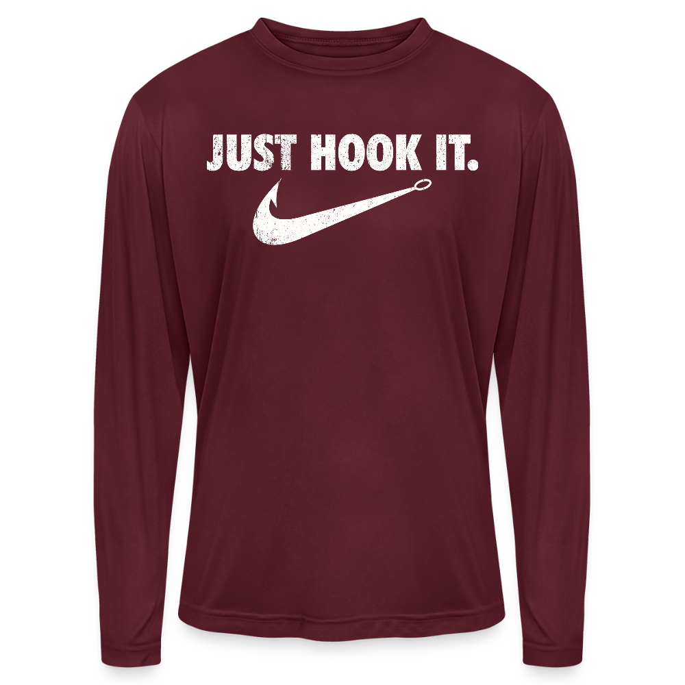 Just Hook It Performance Fishing Long Sleeve Tee - maroon