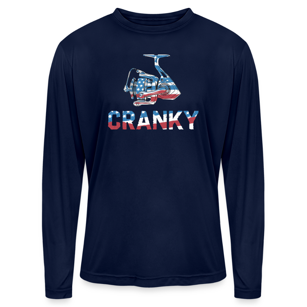 Cranky Spinning Reel USA UPF40 Performance Long Sleeve T Shirt - dark navy
