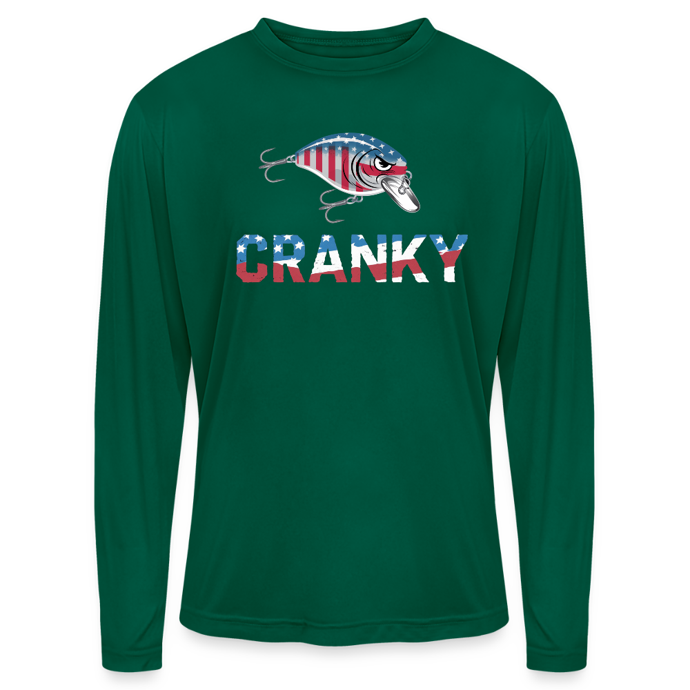 Cranky Crankbait USA UPF40 Performance Long Sleeve T Shirt - forest green