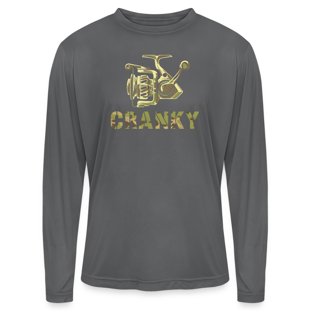 Cranky Camo Reel UPF40 Long Sleeve Performance Fishing Tee - graphite