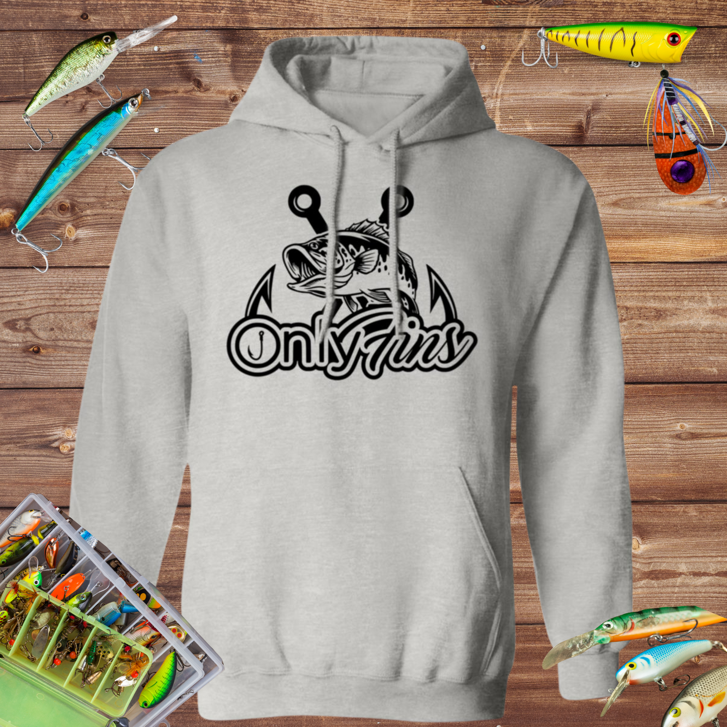 Only Fins Fishing Hoodie (Black Text)