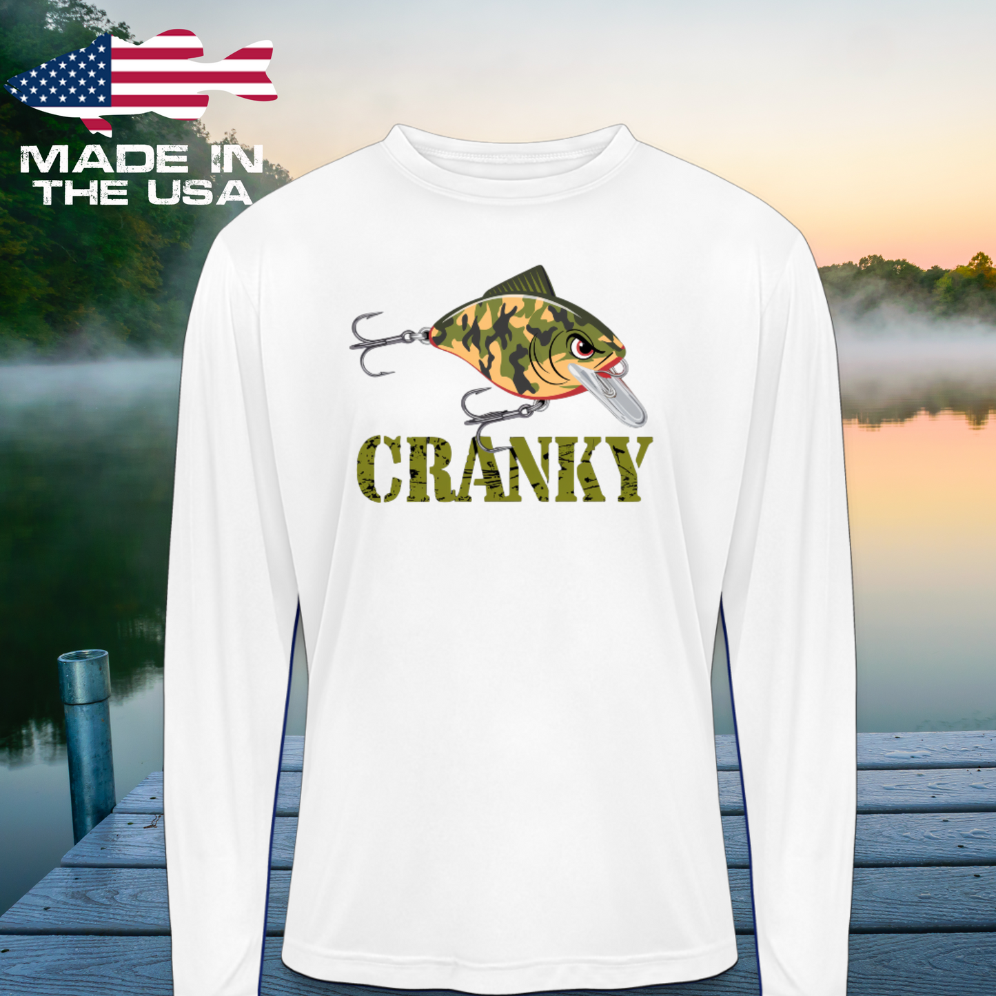 Cranky Camo Crankbait UPF40 Performance Fishing Long Sleeve Tee