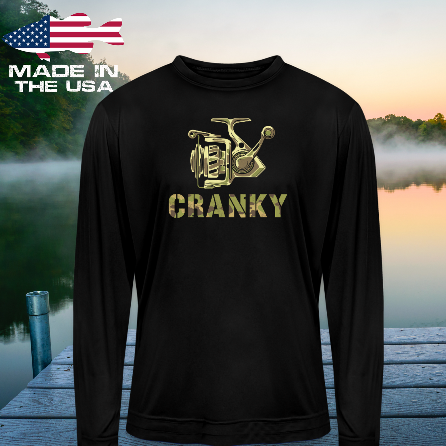 Cranky Camo Reel UPF40 Long Sleeve Performance Fishing Tee