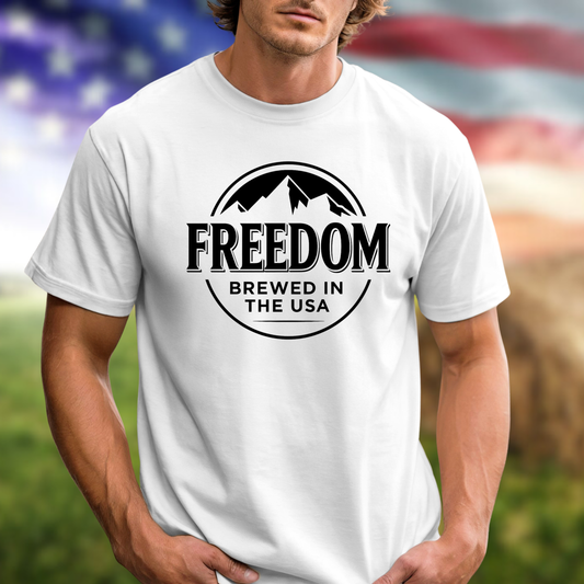 Freedom Beer Drinking Patriotic T Shirt (White Design)