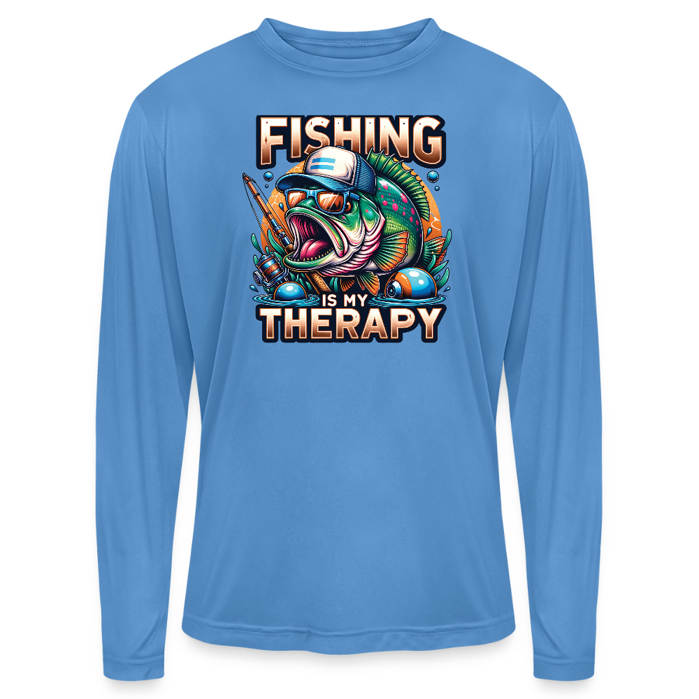 Fishing Is My Therapy UPF40 Performance Long Sleeve Fishing T Shirt - light blue