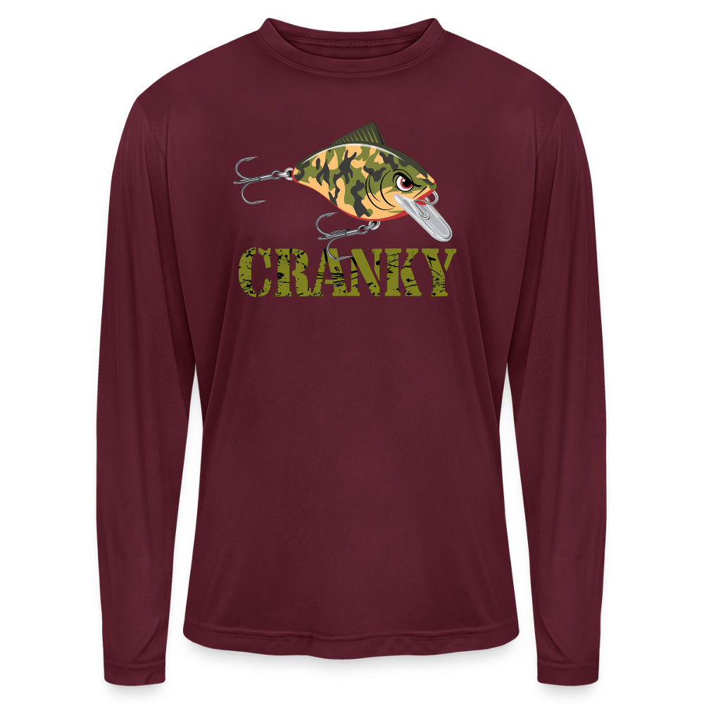 Cranky Camo Crankbait UPF40 Performance Fishing Long Sleeve Tee - maroon 