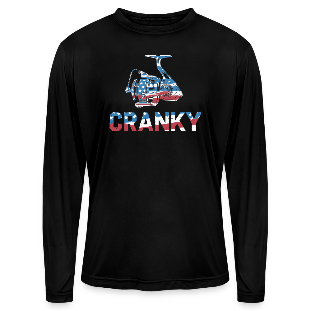 Cranky Spinning Reel USA UPF40 Performance Long Sleeve T Shirt - black