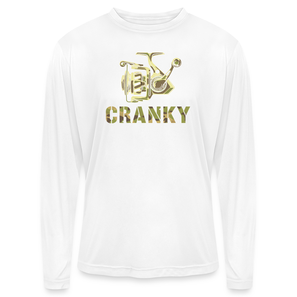 Cranky Camo Reel UPF40 Long Sleeve Performance Fishing Tee - white