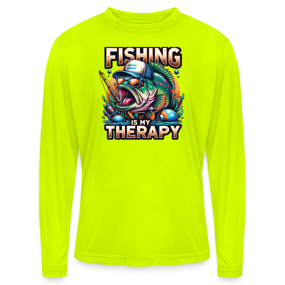 Fishing Is My Therapy UPF40 Performance Long Sleeve Fishing T Shirt - safety yellow