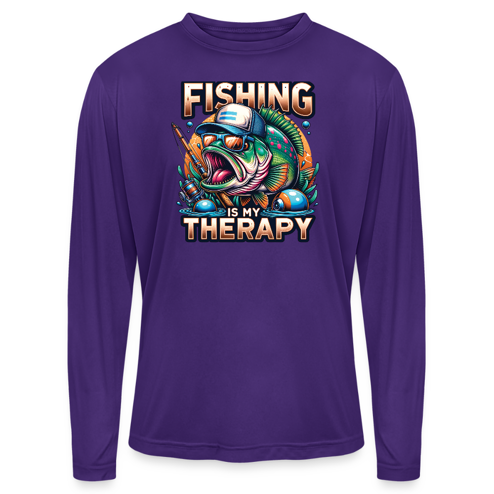 Fishing Is My Therapy UPF40 Performance Long Sleeve Fishing T Shirt - purple