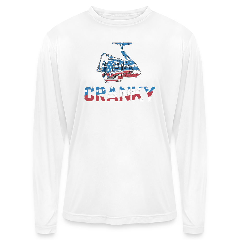 Cranky Spinning Reel USA UPF40 Performance Long Sleeve T Shirt - white