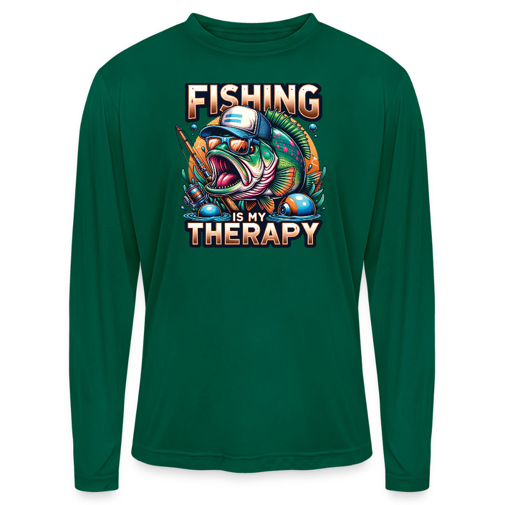 Fishing Is My Therapy UPF40 Performance Long Sleeve Fishing T Shirt - forest green