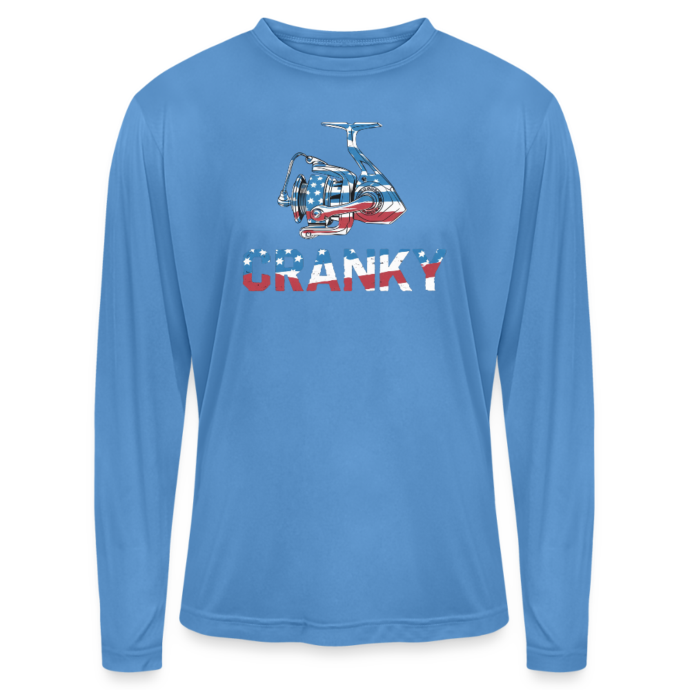 Cranky Spinning Reel USA UPF40 Performance Long Sleeve T Shirt - light blue