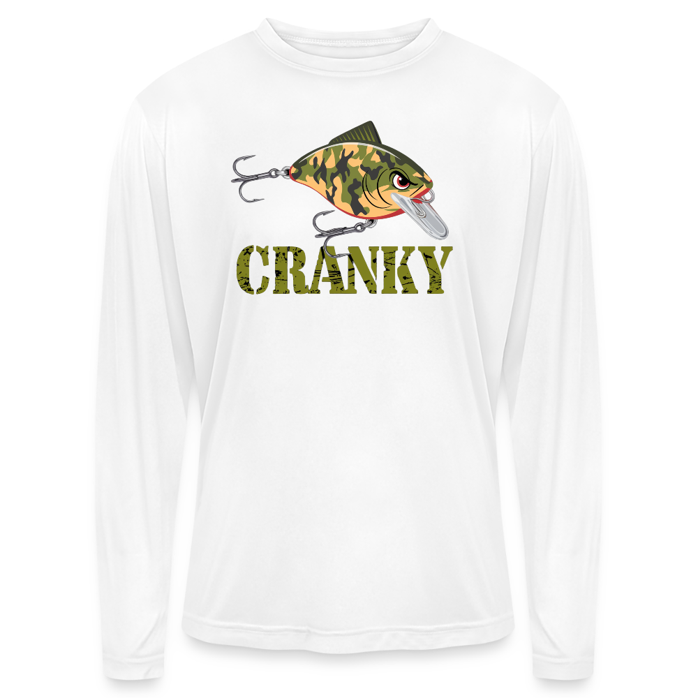 Cranky Camo Crankbait UPF40 Performance Fishing Long Sleeve Tee - white