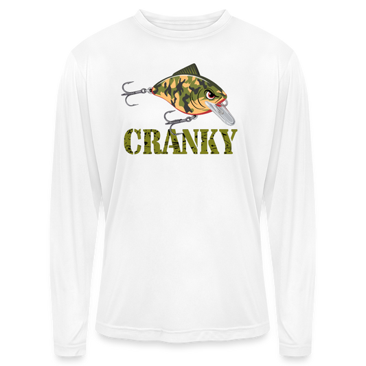 Cranky Camo Crankbait UPF40 Performance Fishing Long Sleeve Tee - white