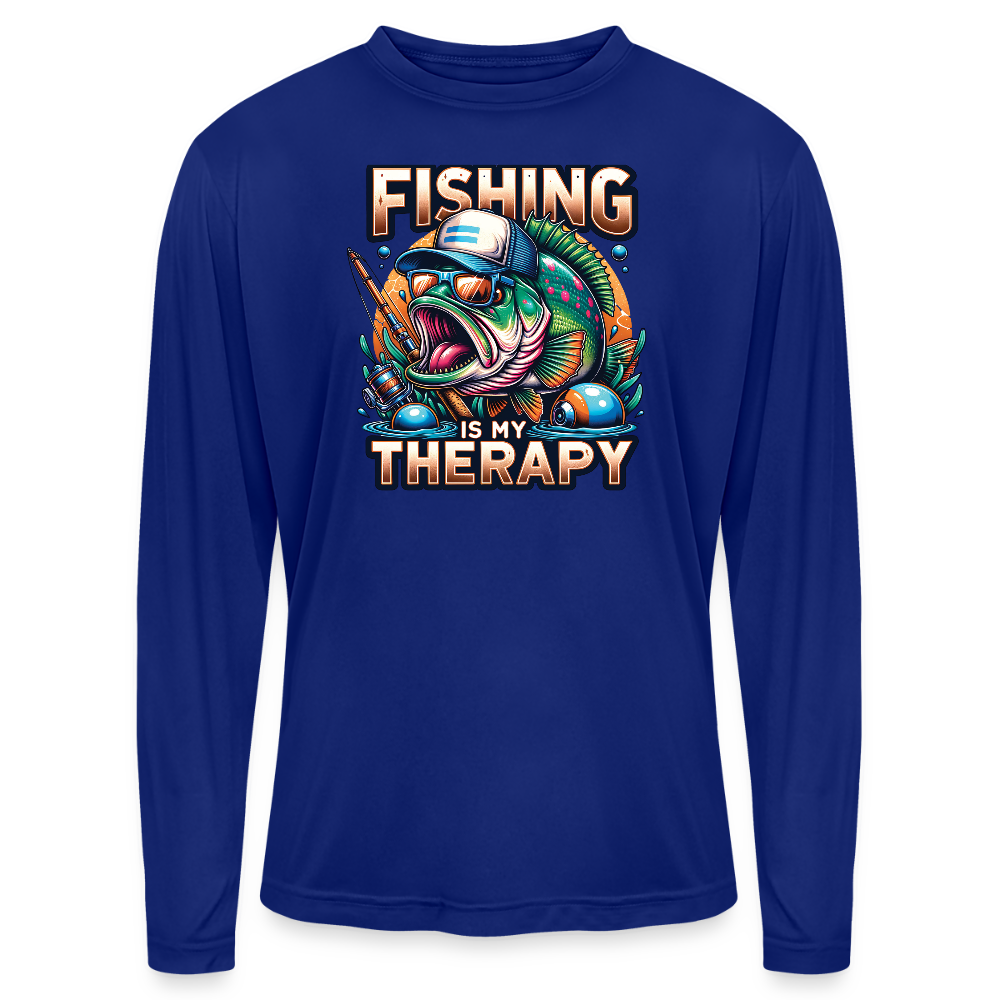 Fishing Is My Therapy UPF40 Performance Long Sleeve Fishing T Shirt - royal blue