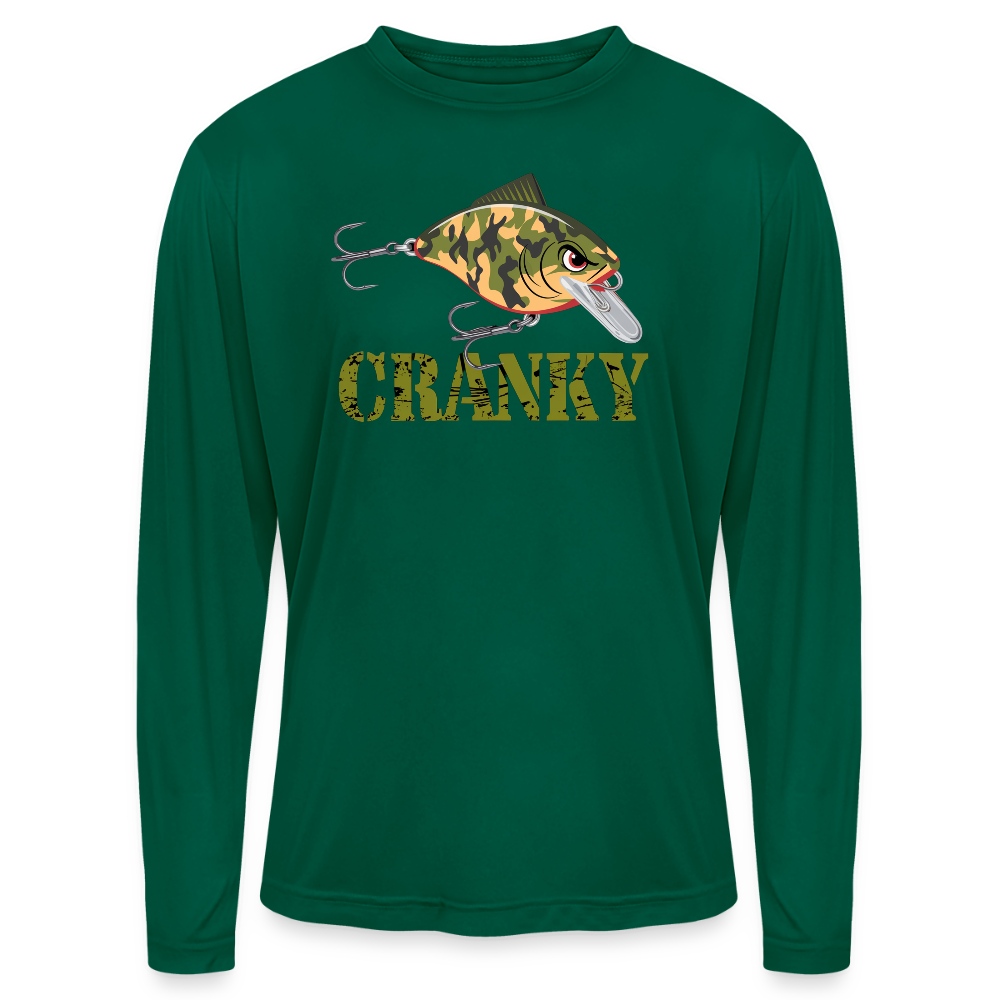 Cranky Camo Crankbait UPF40 Performance Fishing Long Sleeve Tee - forest green