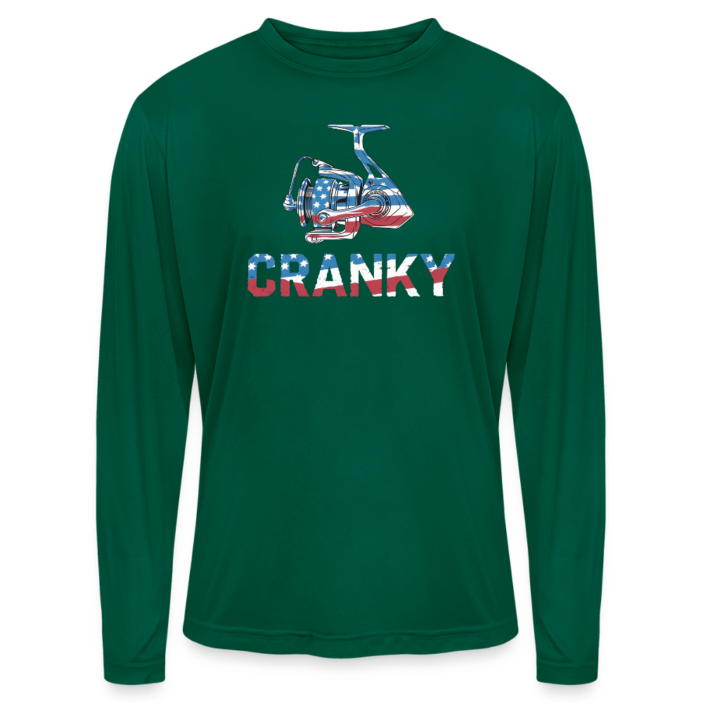 Cranky Spinning Reel USA UPF40 Performance Long Sleeve T Shirt - forest green