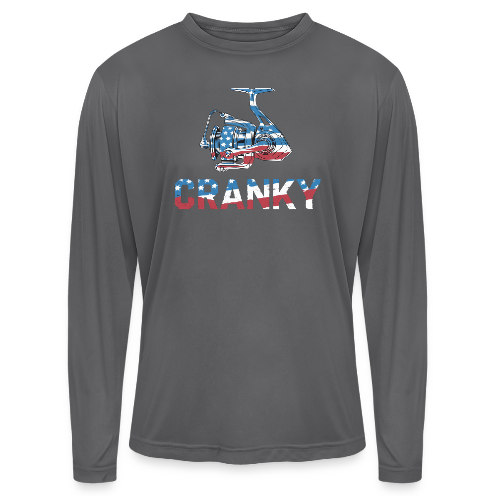 Cranky Spinning Reel USA UPF40 Performance Long Sleeve T Shirt - graphite