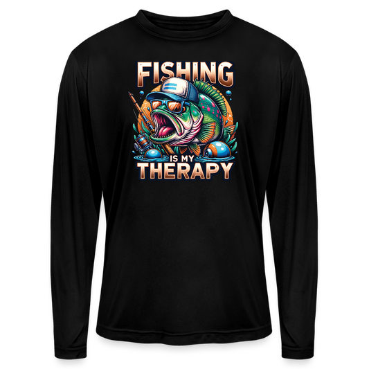 Fishing Is My Therapy UPF40 Performance Long Sleeve Fishing T Shirt - black