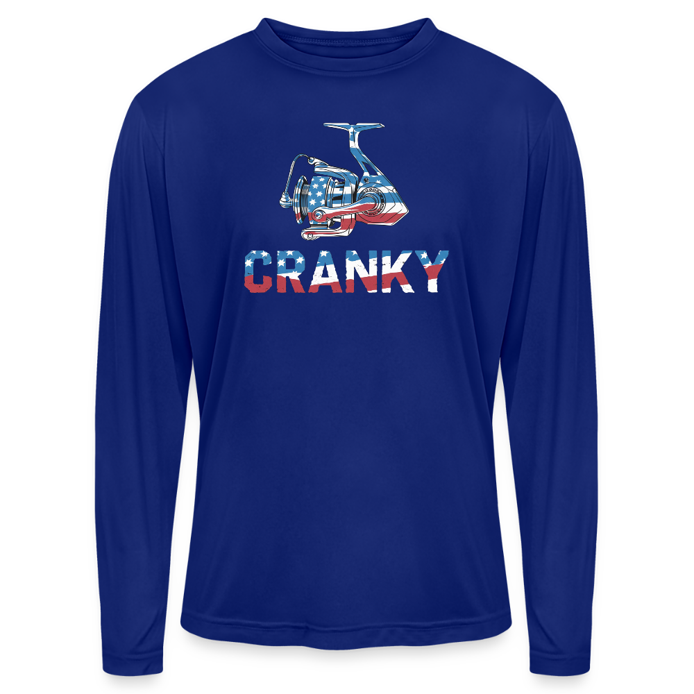 Cranky Spinning Reel USA UPF40 Performance Long Sleeve T Shirt - royal blue