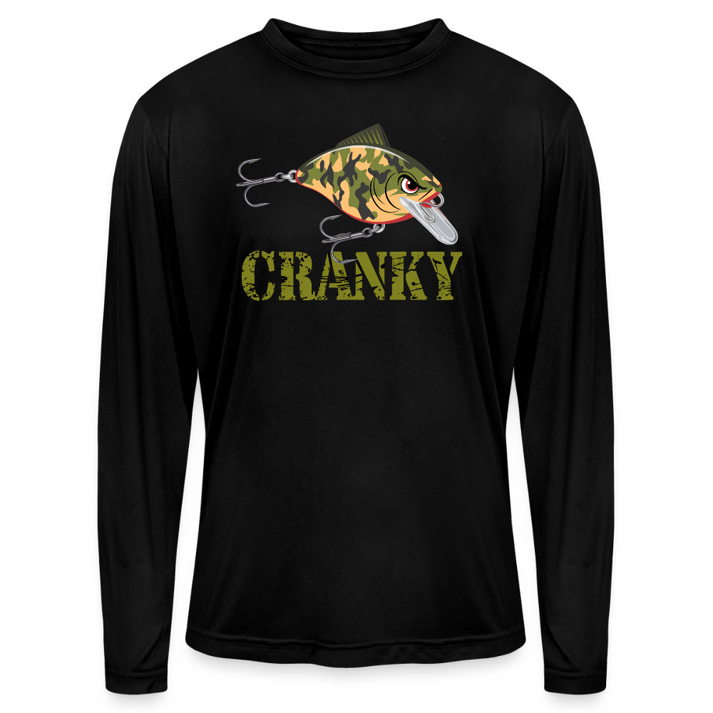 Cranky Camo Crankbait UPF40 Performance Fishing Long Sleeve Tee - black