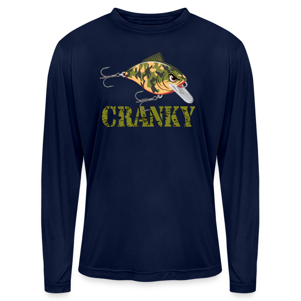 Cranky Camo Crankbait UPF40 Performance Fishing Long Sleeve Tee - dark navy