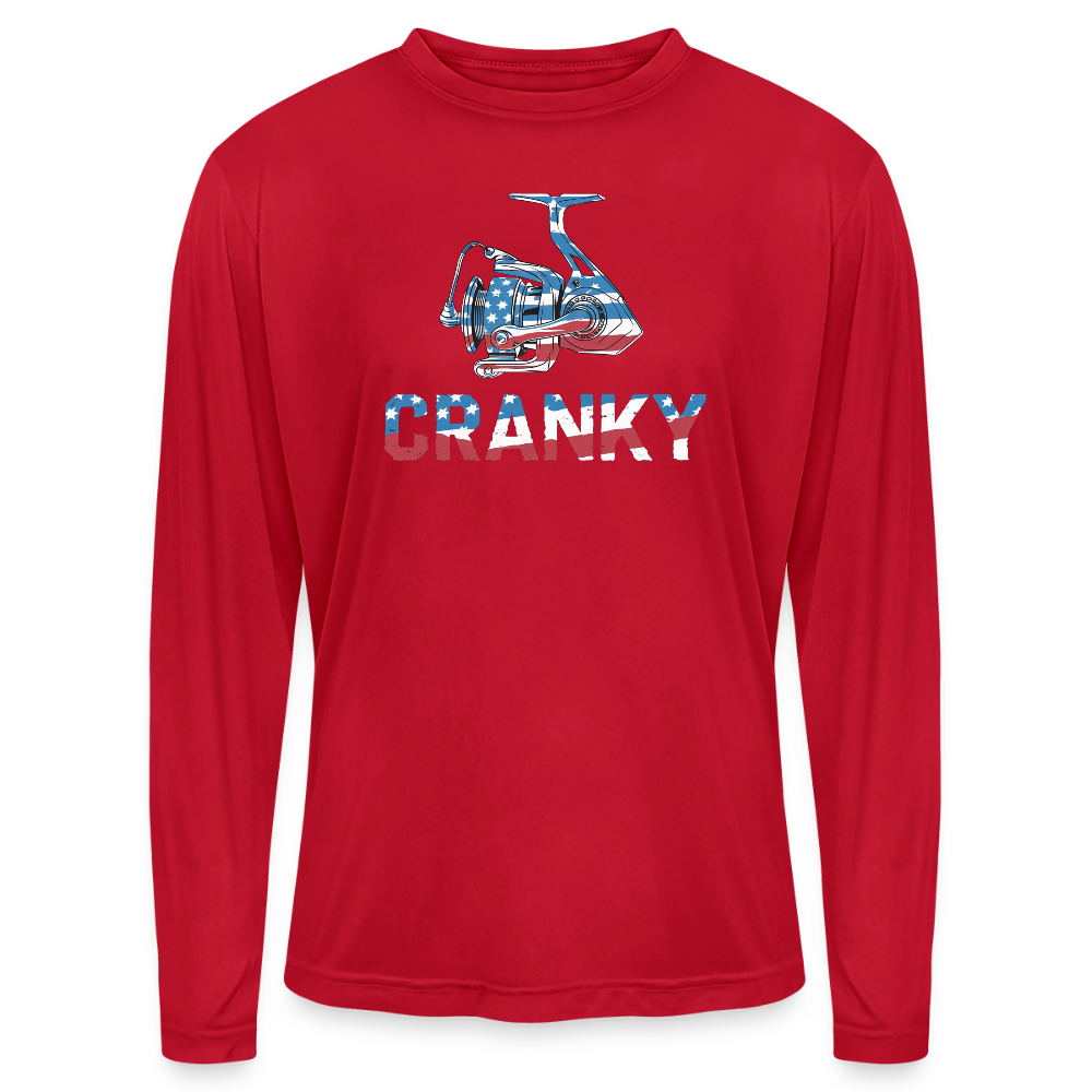 Cranky Spinning Reel USA UPF40 Performance Long Sleeve T Shirt - red