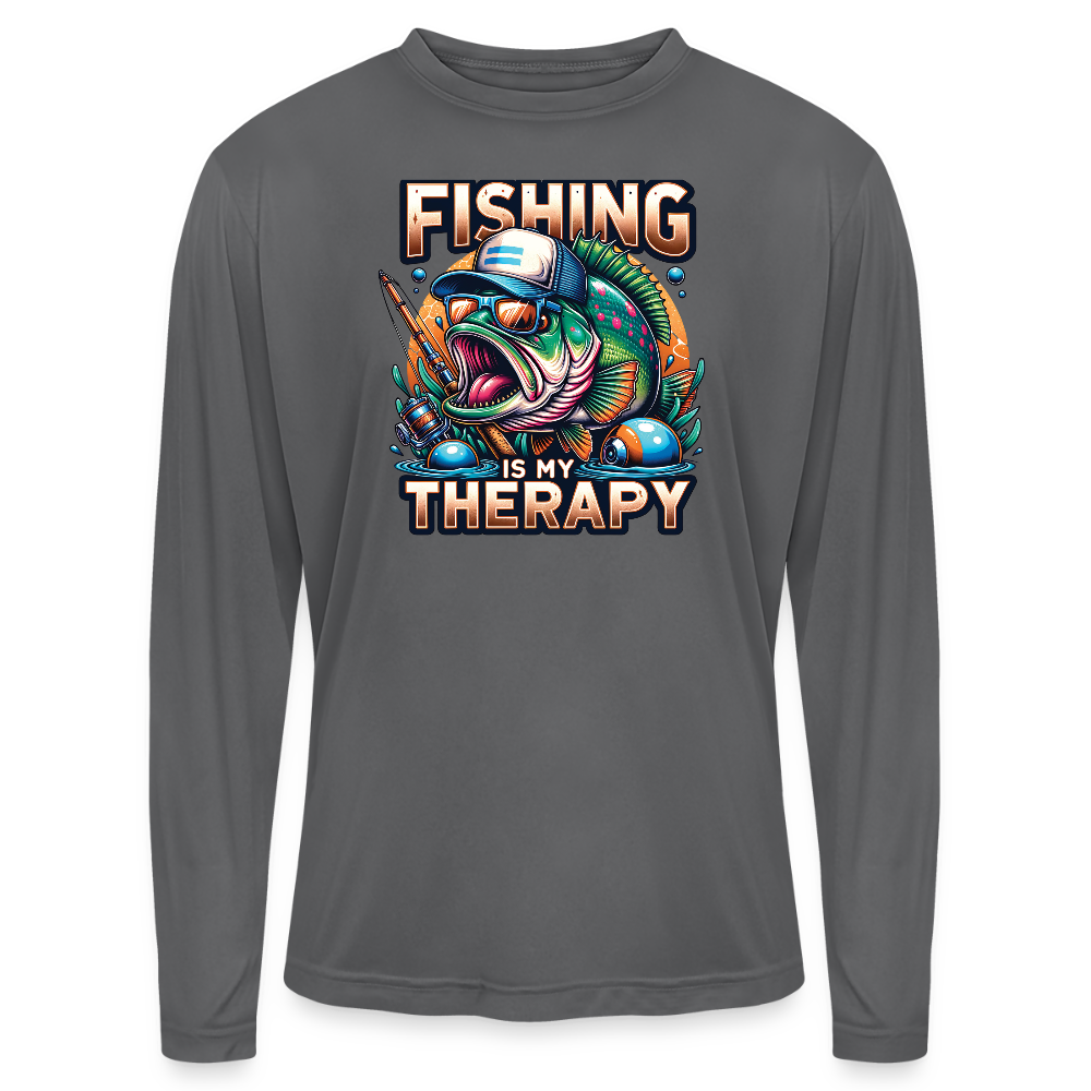 Fishing Is My Therapy UPF40 Performance Long Sleeve Fishing T Shirt - graphite