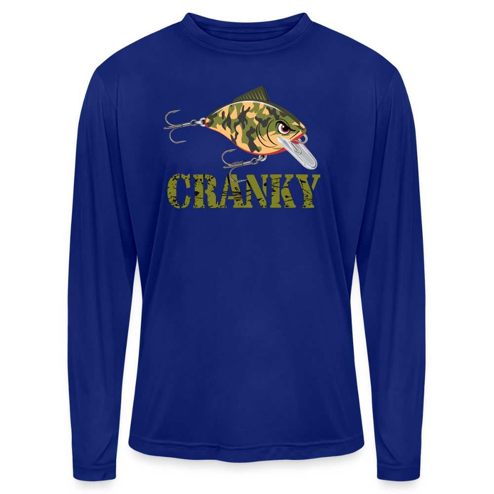 Cranky Camo Crankbait UPF40 Performance Fishing Long Sleeve Tee - royal blue