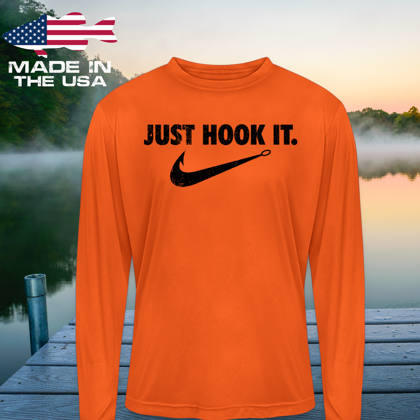 Just Hook It (Black) UPF40 Performance Fishing Long Sleeve Tee