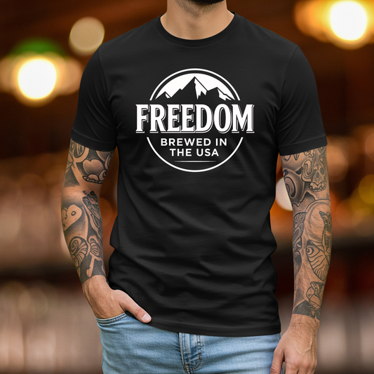 Freedom Beer Drinking Patriotic T Shirt (White Design)